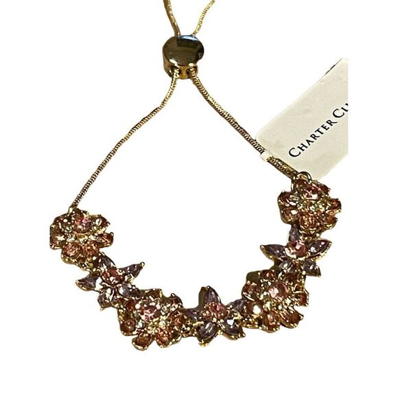 NWT Charter Club Gold-Tone Multi-Crystal Flower Slider Bracelet - Picture 3 of 5
